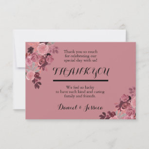 De Agradecimiento Duste Rosa Borgoña Boda Floral Gracias Tarjeta