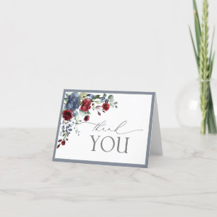 De Agradecimiento Dusty Blue Burgundy Red Watercolor Gracias Tarjeta