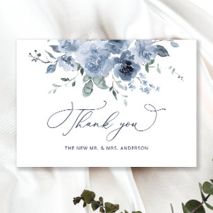 De Agradecimiento Dusty Blue Floral Boda Gracias Tarjeta