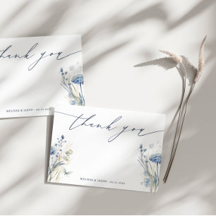 De Agradecimiento Dusty Blue Wildflower Boda Gracias Tarjeta