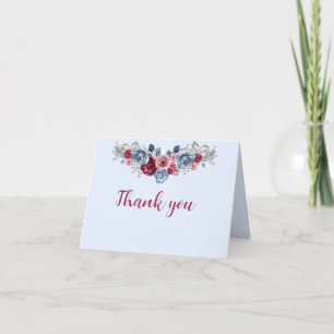 De Agradecimiento Dusty Blue y Burgundy Boda Gracias Tarjeta