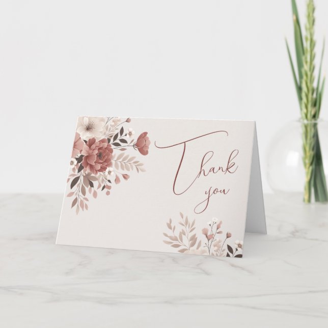 De Agradecimiento Dusty Pink Floral Boho Boda Gracias Tarjeta (Anverso)