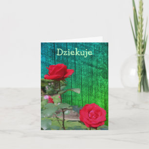 De Agradecimiento Dziekuje polaco gracias tarjeta rosas rojas