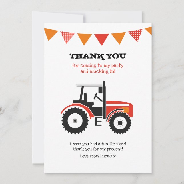 De Agradecimiento El cumpleaños rojo del tractor le agradece tarjeta (Anverso)