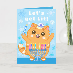 De Agradecimiento El gato lindo Menorah "Vamos a tener luz" Tarjeta 