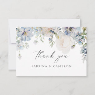De Agradecimiento Elegante Boda Dusty Blue Floral Gracias Tarjeta