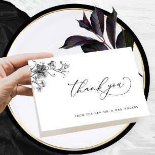 De Agradecimiento Elegante Boda floral negro gracias tarjeta plegada