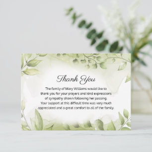 De Agradecimiento Elegante Funeral Greenery Memorial Gracias Tarjeta