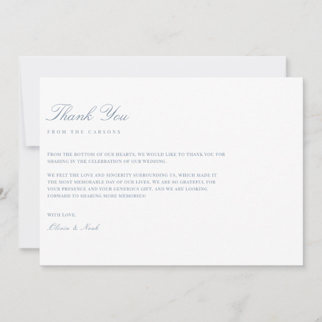 De Agradecimiento Elegante Script Dusty Blue & White Gracias Tarjeta (Anverso)