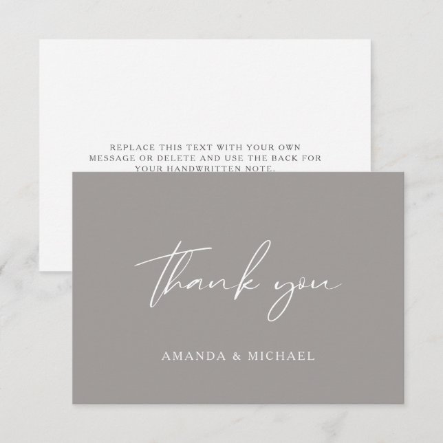 De Agradecimiento Elegante Script Stone Gray Boda Gracias Tarjeta (Anverso / Reverso)