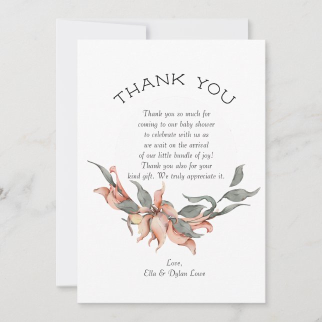 De Agradecimiento Elegante tarjeta floral rosa (Anverso)