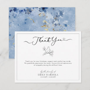 De Agradecimiento Elegante tarjeta funeraria con Dove Golden Blue Fl