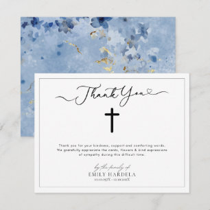 De Agradecimiento Elegante tarjeta funeraria con flor azul dorado cr