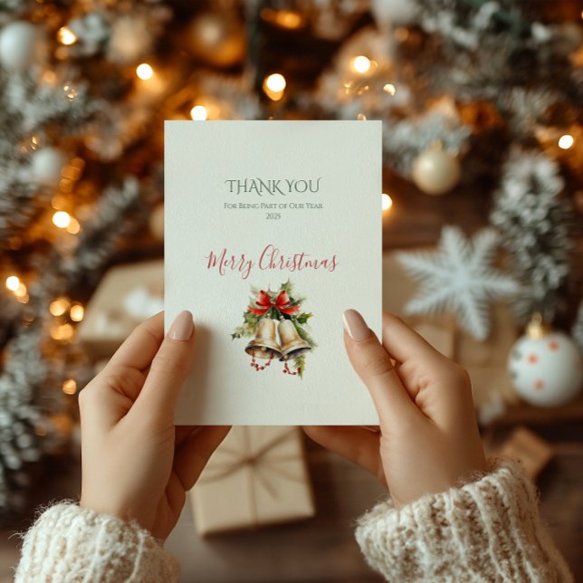De Agradecimiento Elegantes Navidades Gracias Tarjeta en Verde y Roj (Classic Christmas Elegance thank you card — elegant holiday thank you card for family or corporate.)
