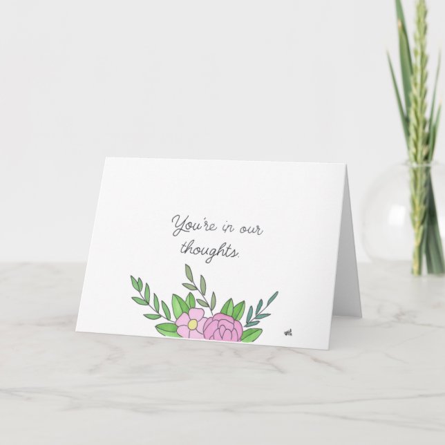De Agradecimiento En nuestros pensamientos Flores 1 tarjeta (Anverso)