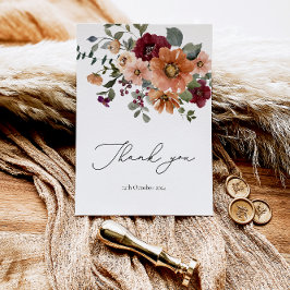 De Agradecimiento Fall Terracotta Burgundy Floral Gracias Tarjeta