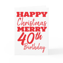 Feliz cumpleaños 40 a los Navidades, tarjeta color
