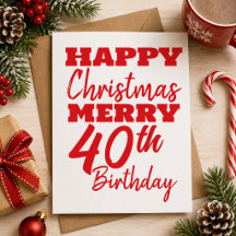 Feliz Navidad Alegre Cumpleaños número 40 Tarjeta