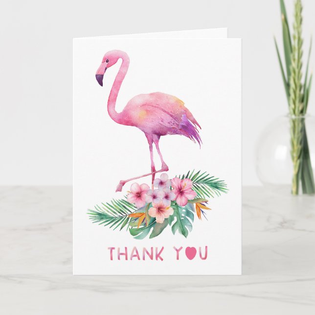 De Agradecimiento Flamingo Gracias Tarjeta Baby Shower Tropical Rosa (Anverso)