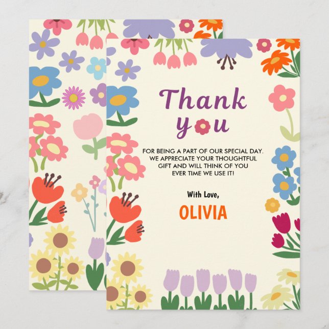 De Agradecimiento Flor Floral Cumpleaños 5 Gracias Tarjeta plana (Anverso / Reverso)