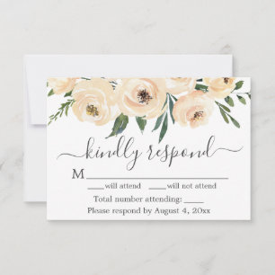 De Agradecimiento Floral Beige Rubor Rosas Tarjeta RSVP Blanco Oro