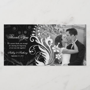 De Agradecimiento Floral Boda blanco y negro Gracias tarjeta fotográ