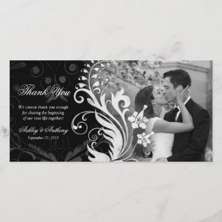 De Agradecimiento Floral Boda blanco y negro Gracias tarjeta fotográ