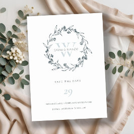 De Agradecimiento Floral Laurel Wreath Monograma Guardar la tarjeta 