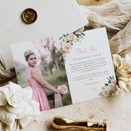 De Agradecimiento Floral rosa Quinceañera Gracias Tarjeta 3 Fotos