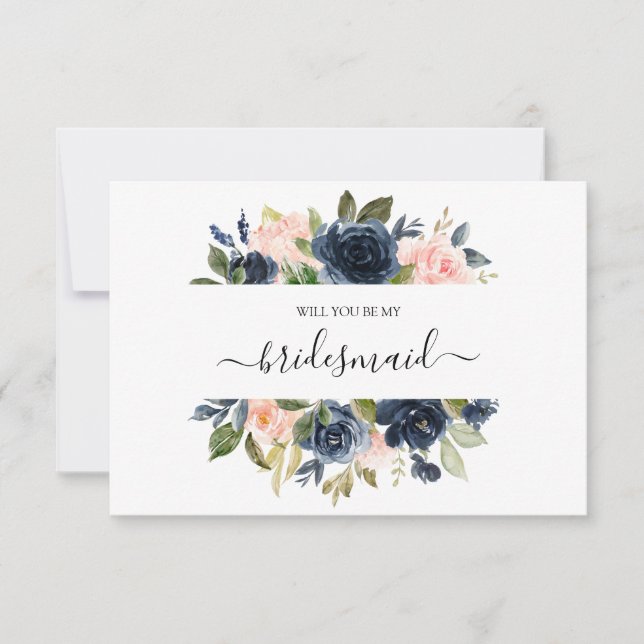De Agradecimiento Floral Rubor Pink Navy Bouquet Serás Mi Tarjeta (Anverso)