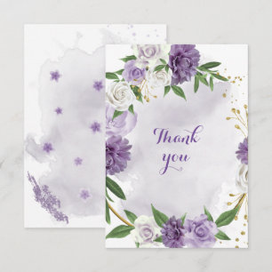 De Agradecimiento flores moradas verde oro gracias tarjeta