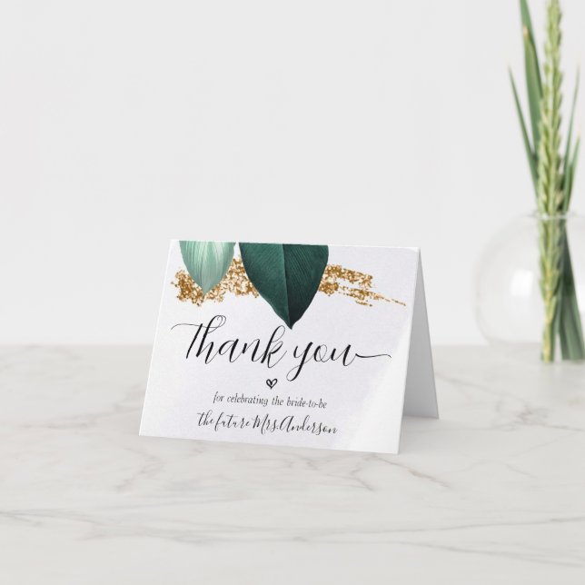De Agradecimiento Foliage Script Bridal Shower Gracias Tarjeta (Anverso)