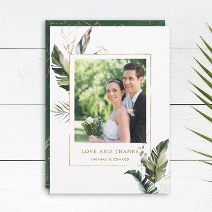 De Agradecimiento Foliage Tropical Gold Boda Foto Gracias Tarjeta