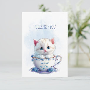 De Agradecimiento Gatito en la Copa Flores Azules Gracias Tarjeta