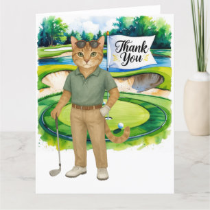 De Agradecimiento Golf Gracias tarjeta con amante del gato golfista 