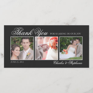 De Agradecimiento Gracias boda en tarjeta fotográfica en blanco y ne