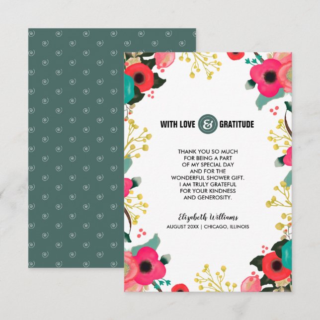De Agradecimiento Gracias Ducha Bridal Tarjeta Floral Moderna (Anverso / Reverso)