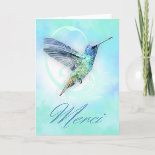 De Agradecimiento Gracias En Francés - Tarjeta Watercolor Hummingbir