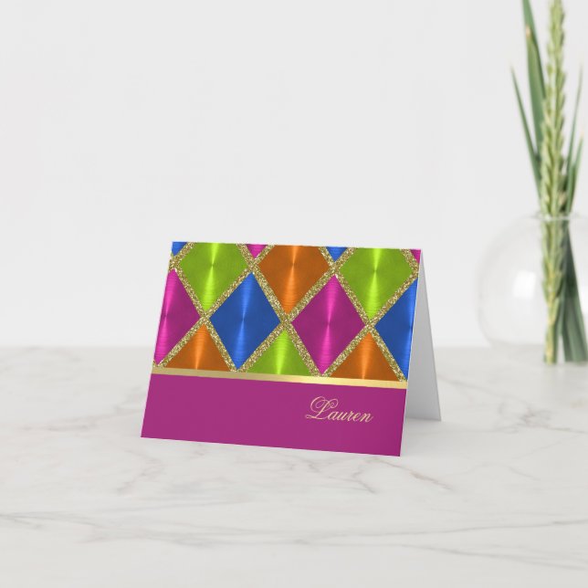 De Agradecimiento Gracias Tarjeta Azul Rosa Verde Naranja Diamantes (Anverso)