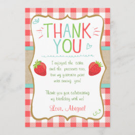 De Agradecimiento Gracias tarjeta fresa Primer verano cumpleaños