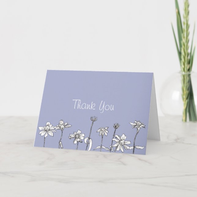 De Agradecimiento Gracias Tarjeta Periwinkle Daisy Flower Drawing (Anverso)