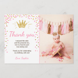 De Agradecimiento Gracias tarjeta Princess Birthday Gold Pink