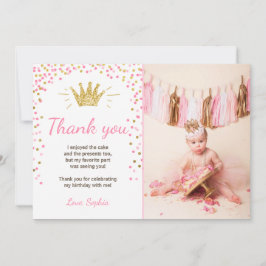 De Agradecimiento Gracias tarjeta Princess Birthday Gold Pink