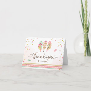 De Agradecimiento Gracias tarjeta Wild One Chica Rosa Boho Feathers