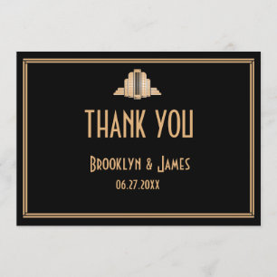 De Agradecimiento Gran Gatsby Art Deco Negro Boda Gracias Tarjeta
