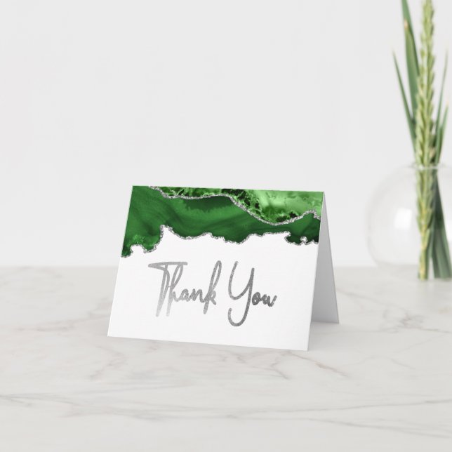 De Agradecimiento Hunter Green Agate Silver Script Gracias Tarjeta (Anverso)