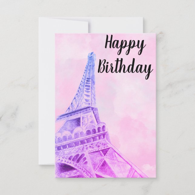 De Agradecimiento La Torre Eiffel Pink Feliz Cumpleaños tarjeta post (Anverso)