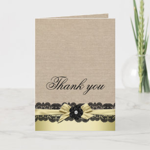De Agradecimiento Lujo Cinta Dorada Burlap Lace Gracias tarjeta