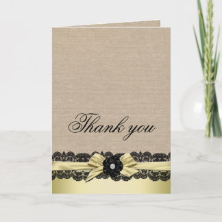De Agradecimiento Lujo Cinta Dorada Burlap Lace Gracias tarjeta