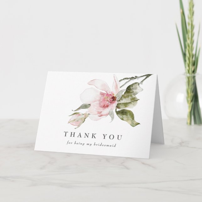 De Agradecimiento Magnolia Floral Bridesmaid Gracias Tarjeta (Anverso)
